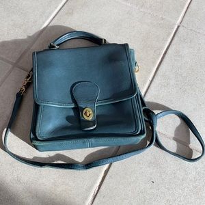 Vintage dark green leather coach bag with handle